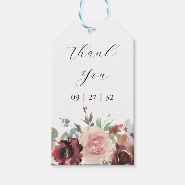 Étiquettes-cadeau Brousse classique Bourgogne Rose & Peony (Devant)