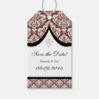 Étiquettes-cadeau Brown Blanc Damas Enregistrer Les Balises Date