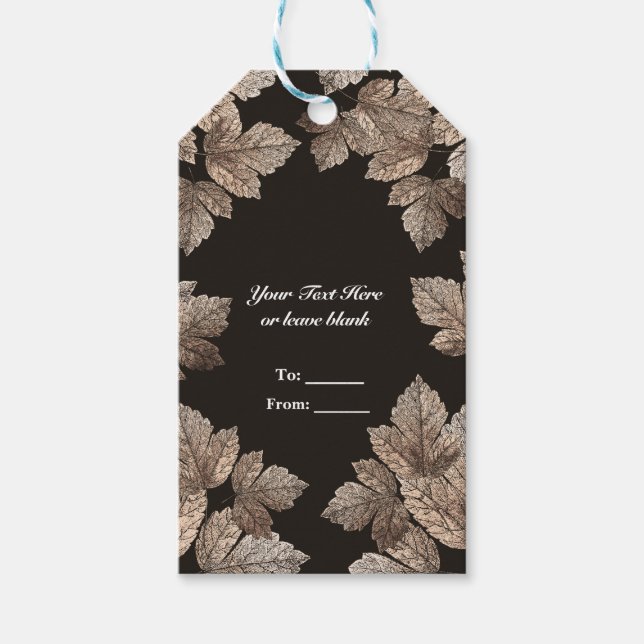 Étiquettes-cadeau Brown foncé et bronze Feuilles Rustic Fall Party F (Devant)