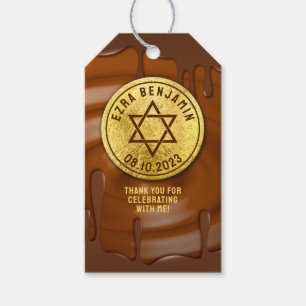 Étiquettes-cadeau Brown Gold Chocolat Bar Mitzvah ou Bat mitzvah