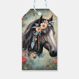 Étiquettes-cadeau  Brown horse in flowers.