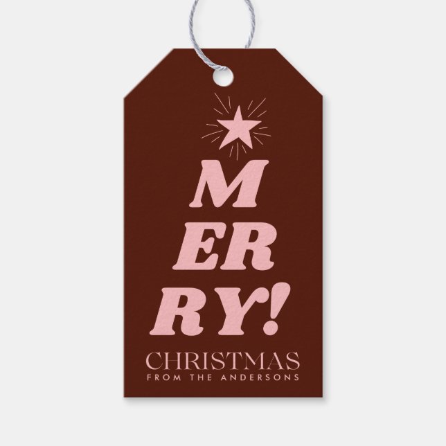 Étiquettes-cadeau Brown & rose moderne Joyeux Noël (Devant)