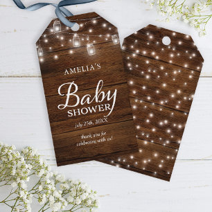 Étiquettes-cadeau Brown Rustique Bois Mason Jarres Baby shower lumin