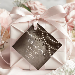 Étiquettes Cadeau Brown Rustique Lumière de la canopée Mariage de bo