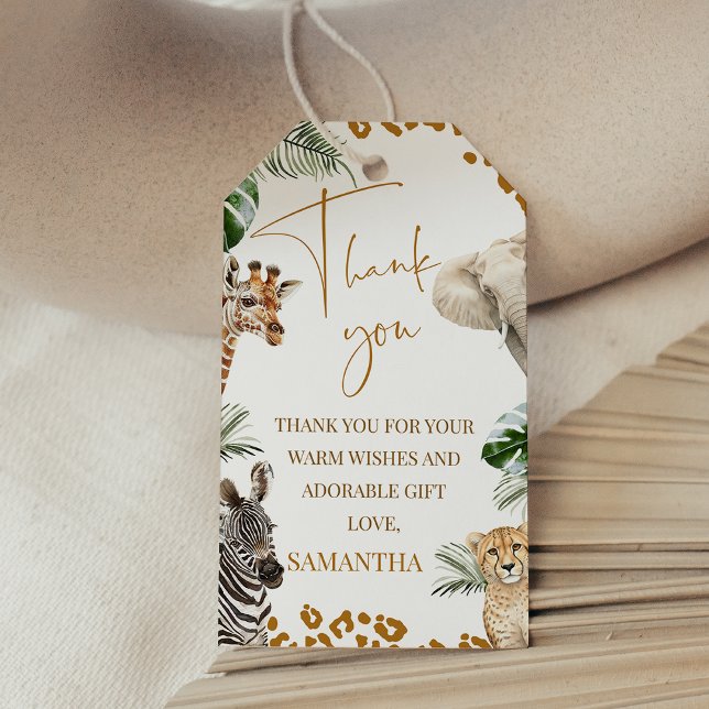 Étiquettes-cadeau Brown Safari Wild One Baby Shower Thank You Card (Safari Baby Shower Favor Tag, Safari Wild One Baby Shower Tag, Jungle Animals baby Shower Tag, )