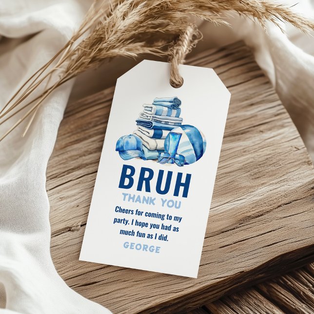 Étiquettes-cadeau BRUH.. Blue Pool Boy Anniversaire Merci (Créateur téléchargé)