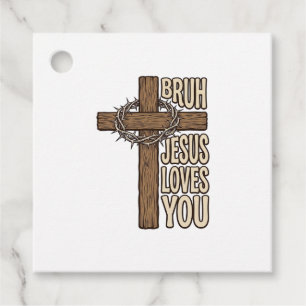 Étiquettes Cadeau Bruh Jésus T'aime Croix Vintage Chrétien Vecto