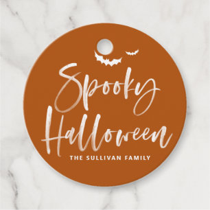 Étiquettes Cadeau Brûleur orange Éffrayant d'Halloween calligraphie