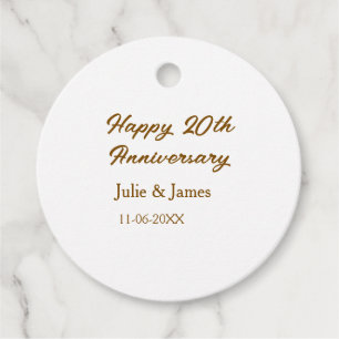Étiquettes Cadeau Brun doré joyeux 20e anniversaire nom datsimple