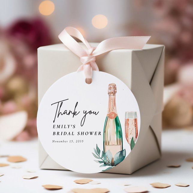 Étiquettes Cadeau Brunch et Bubbly Fête des mariées élégante (Créateur téléchargé)