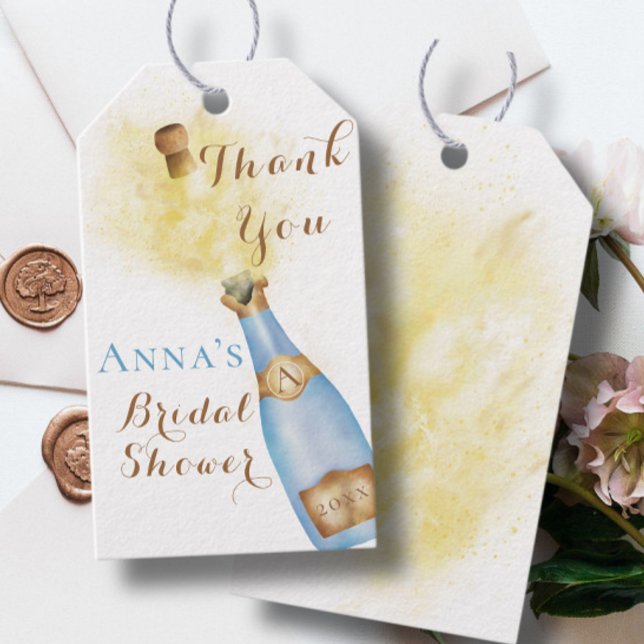 Étiquettes-cadeau Brunch et Fête des mariées en or Bubbly Champagne (Créateur téléchargé)