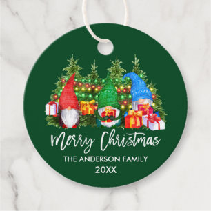 Étiquettes Cadeau Brush Script Feux de Noël Gnomes Vert