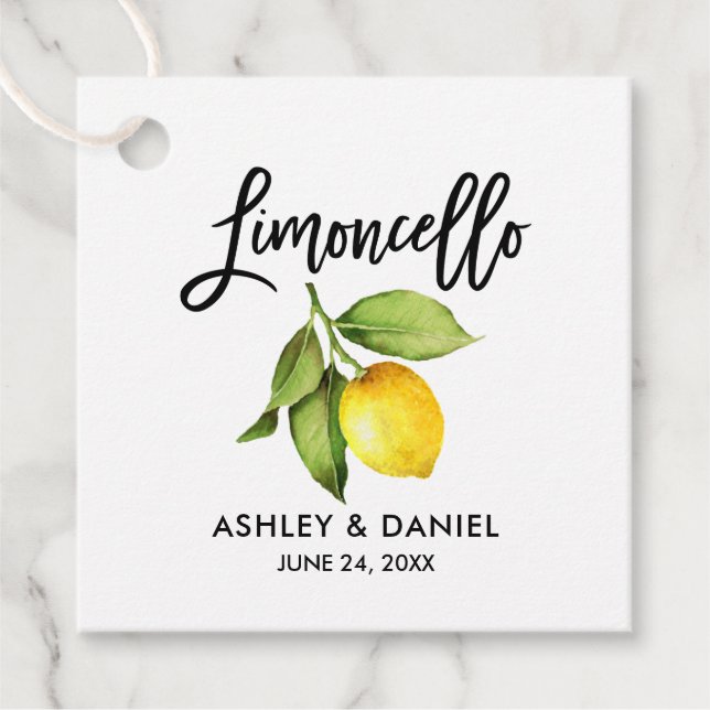 Étiquettes Cadeau Brush Script Lemon Mariage Limoncello Carrés Tags (Devant)
