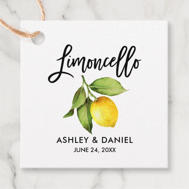Étiquettes Cadeau Brush Script Lemon Mariage Limoncello Kraft (Devant)