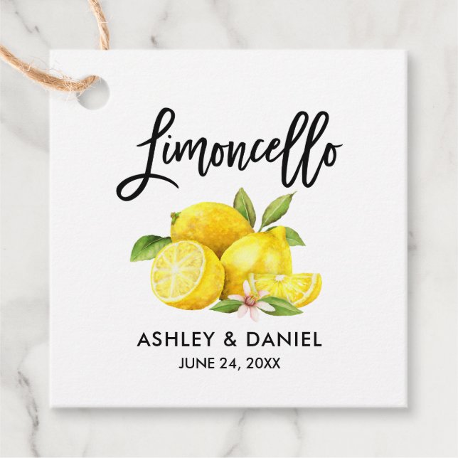 Étiquettes Cadeau Brush Script Lemons Mariage Limoncello Kraft (Devant)