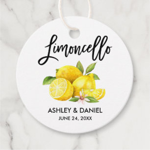 Étiquettes Cadeau Brush Script Lemons Mariage Limoncello Tags ronds