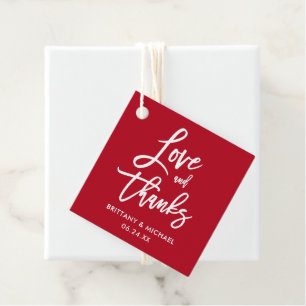 Étiquettes Cadeau Brush Script Love et Merci Mariage rouge