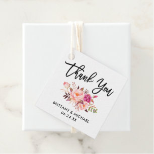 Étiquettes Cadeau Brush Script rose Mariage Merci rose