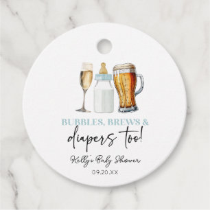 Étiquettes Cadeau Bubbles Brews et Diapers aussi! Baby shower