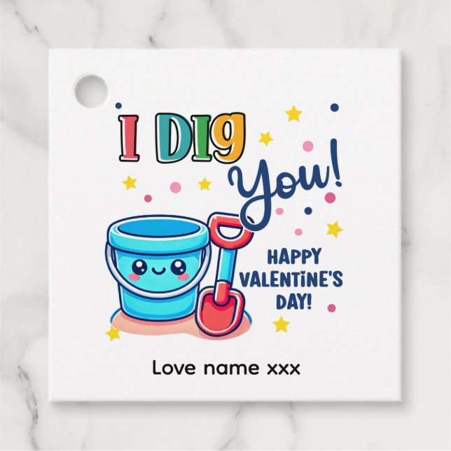 Étiquettes Cadeau Bucket & Spade Gift idea “I Dig You” Valentine (Devant)