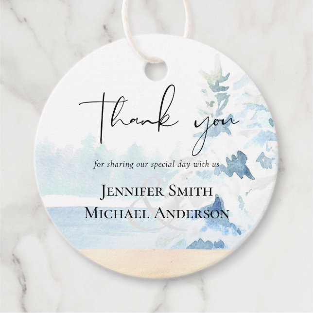 Étiquettes Cadeau BUDGET Montagnes neigeuses Hiver Lac Trees (Devant)