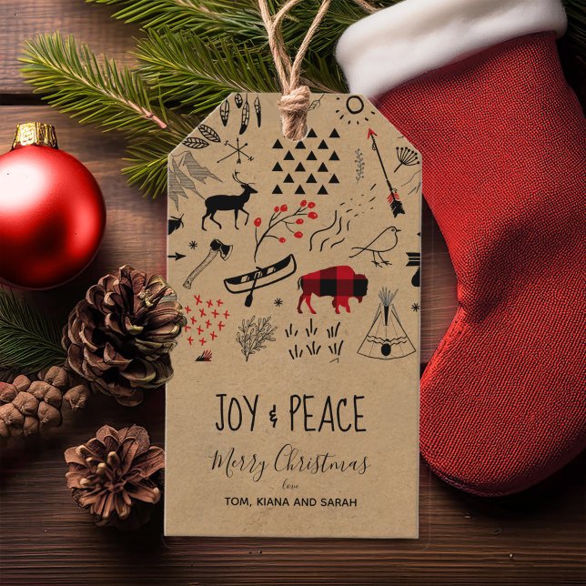 Étiquettes-cadeau Buffalo Adventures Black & Red Plaid/Kraft ID599 (Créateur téléchargé)