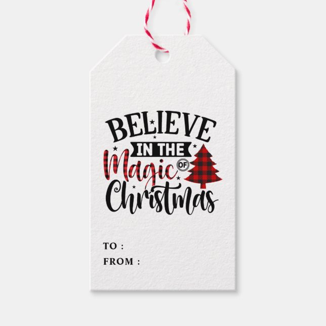 Étiquettes-cadeau Buffalo Plaid Croire à la magie de Noël (Devant)