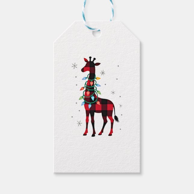 Étiquettes-cadeau Buffalo Plaid Family Matching Giraffe Christmas Pa (Devant)