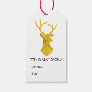 Étiquettes-cadeau Buffalo Plaid Gold Foil Christmas Deer