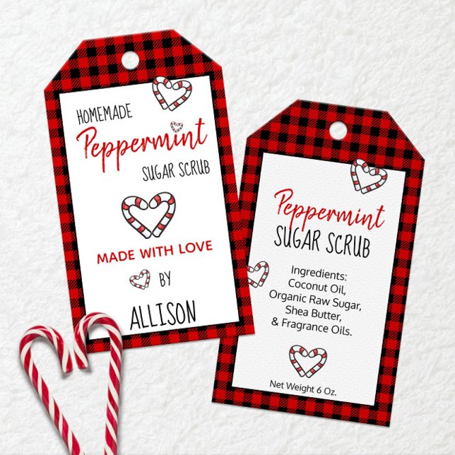 Étiquettes-cadeau Buffalo Plaid & 🍬 Pepperment Fabriqué Avec Amour (Buffalo Plaid & 🍬 Peppermint Made With Love Gift Tags
)