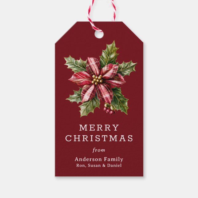 Étiquettes-cadeau Buffalo Plaid Poinsettia Floral Custom Christmas  (Devant)
