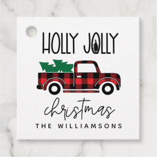 Étiquettes Cadeau Buffalo Plaid Rouge Vintage Nom du camion Holiday