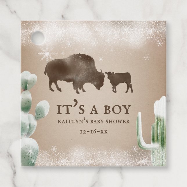 Étiquettes Cadeau Buffalo Snow Desert Cactus Boy Baby shower (Devant)