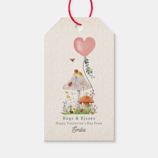 Étiquettes-cadeau Bugs & Baisers Ladybugs Champignons Valentine (Devant)