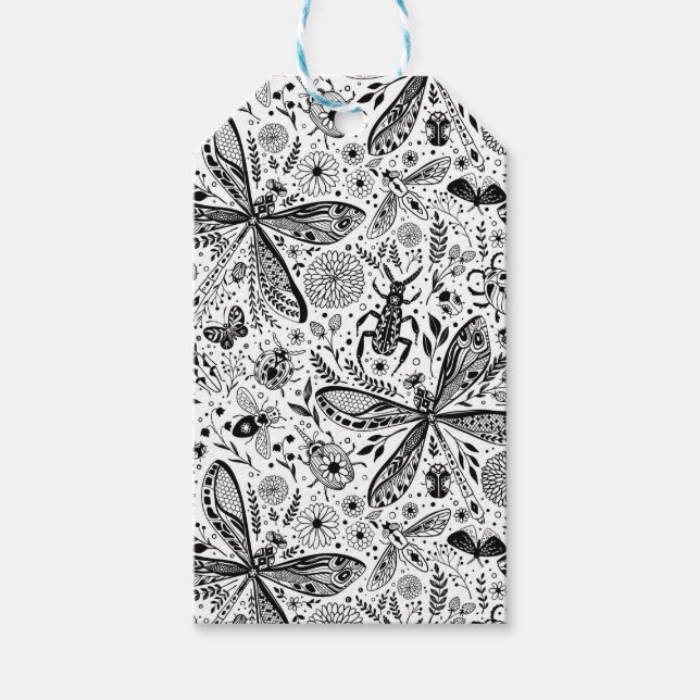 Étiquettes-cadeau Bugs de Doodle sur bleu foncé (Devant)