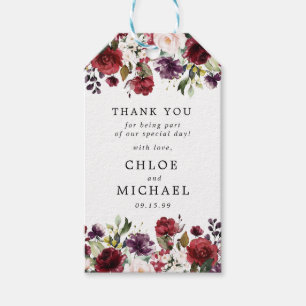 Étiquettes-cadeau Bugundy Rouge Blush rose Mariage floral