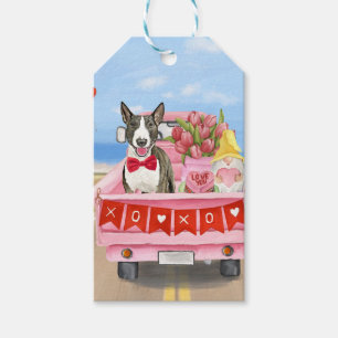 Étiquettes-cadeau Bull Terrier Chien Saint-Valentin Coeurs de camion