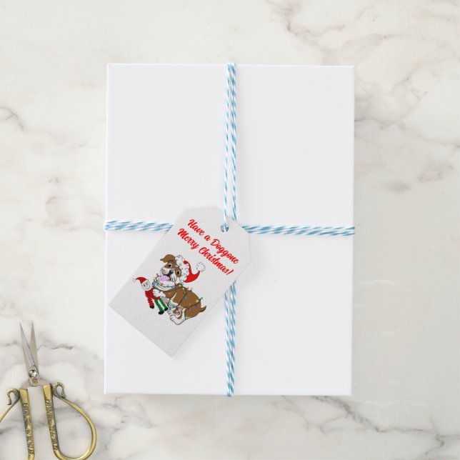 Étiquettes-cadeau Bulldog Anglais Avec Lumières De Noël (Avec de laficelle)