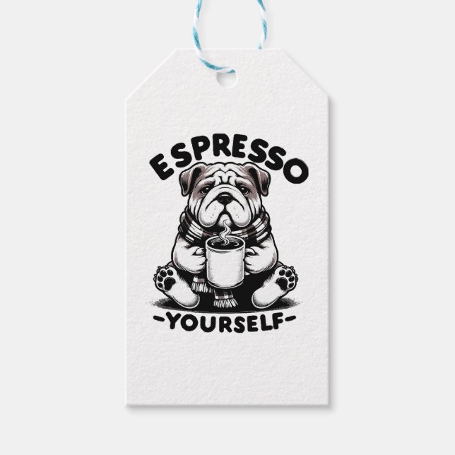 Étiquettes-cadeau Bulldog au café chaud (Devant)