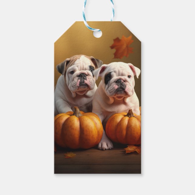 Étiquettes-cadeau Bulldog Chiot Automne Citrouille de plaisir (Devant)