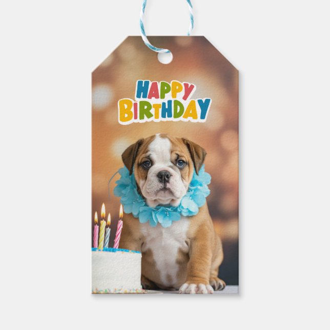 Étiquettes-cadeau Bulldog d'anniversaire (Devant)