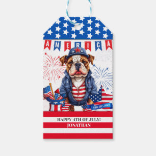 Étiquettes-cadeau Bulldog Happy 4 juillet Fête de l'Indépendance amé