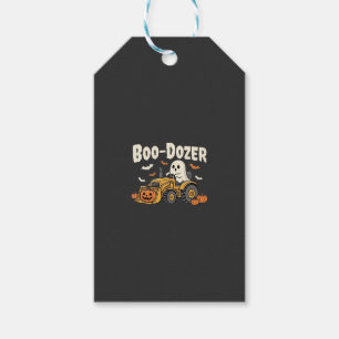Étiquettes-cadeau Bulldozer fantôme de Halloween Boo-Dozer Design_1