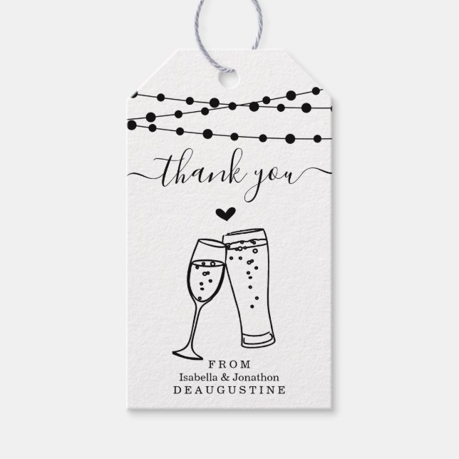 Étiquettes-cadeau Bulles & Brews Mariage Merci - Rustic Kraft (Devant)