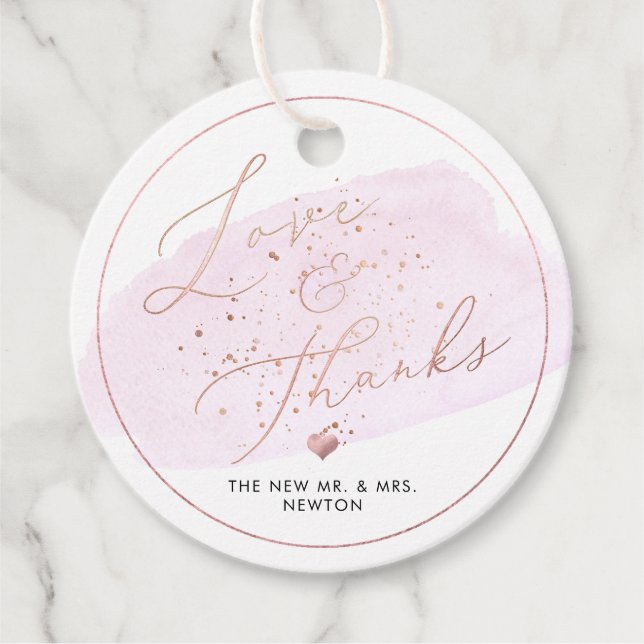 Étiquettes Cadeau Bulles de Champagne Rose, Remerciement Aquarelle (Devant)