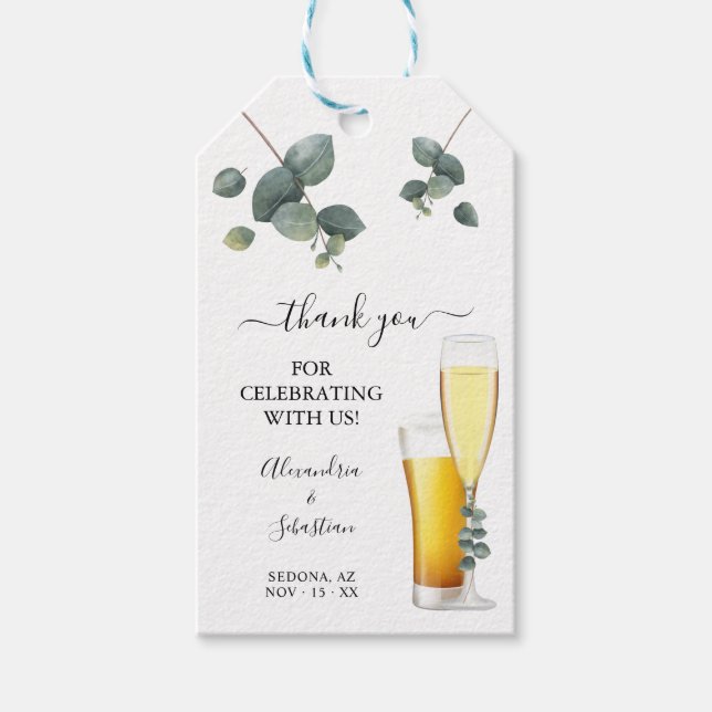 Étiquettes-cadeau Bulles et brasse Merci Eucalyptus Mariage (Devant)