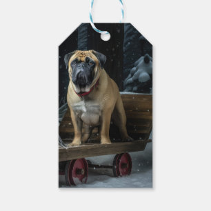 Étiquettes-cadeau Bullmastiff décoration de Noël traîneau enneigé