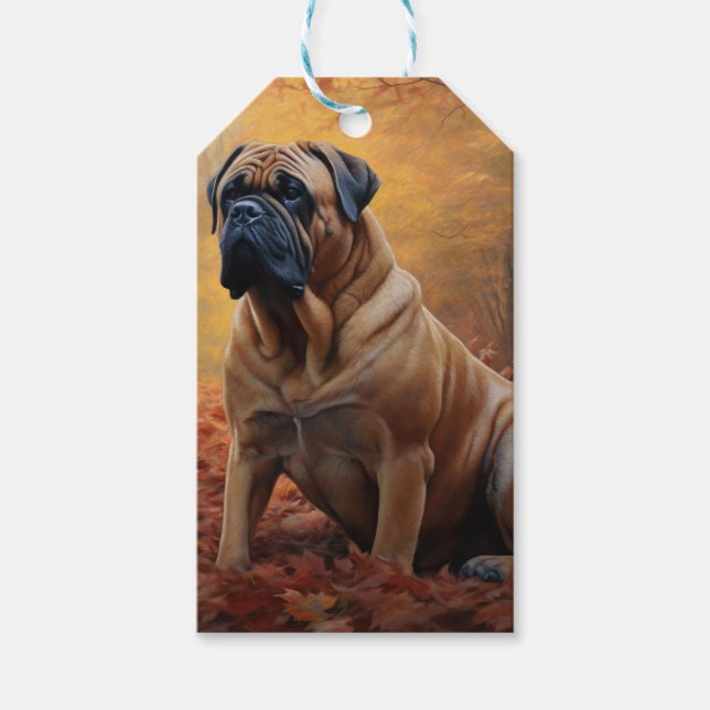 Étiquettes-cadeau Bullmastiff en automne Feuilles automne Inspire (Devant)