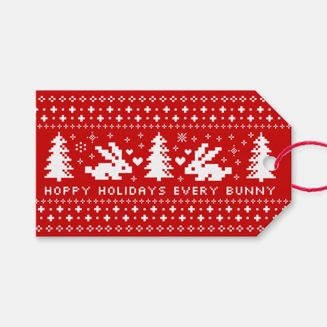 Étiquettes-cadeau Bunnies Hoppy Vacances Jolies Lapins De (Devant (Horizontal))