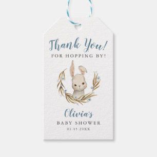 Étiquettes-cadeau Bunny Boy Baby shower Merci de Hopping By